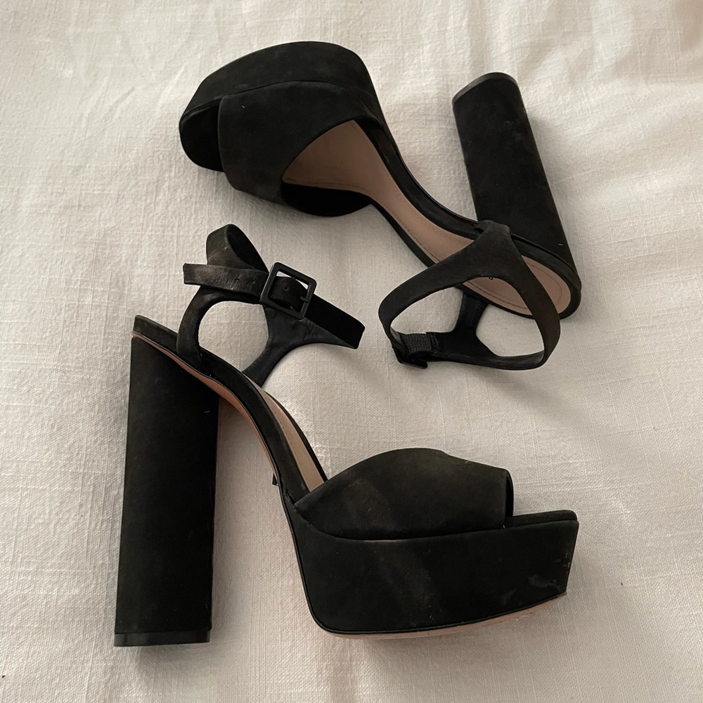SCHUTZ Platform Sandal- Black Suede - size 8.5